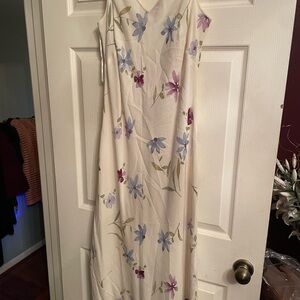 Floral Sleeveless Maxi Dress - Cream with Purple and Blue Accents